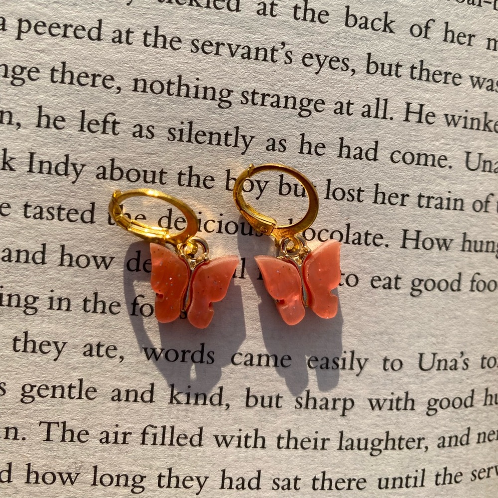 Sparkle Butterfly dangle earrings gold hoop backing